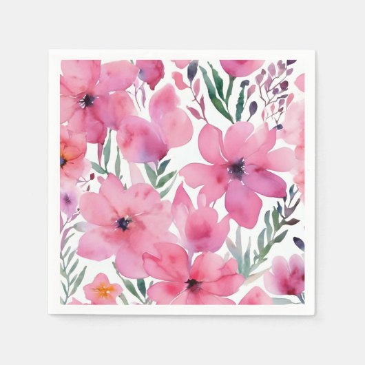 Rosa Blütenblätter | Wasserfarben gemalte Blumen Serviette (Vorderseite)