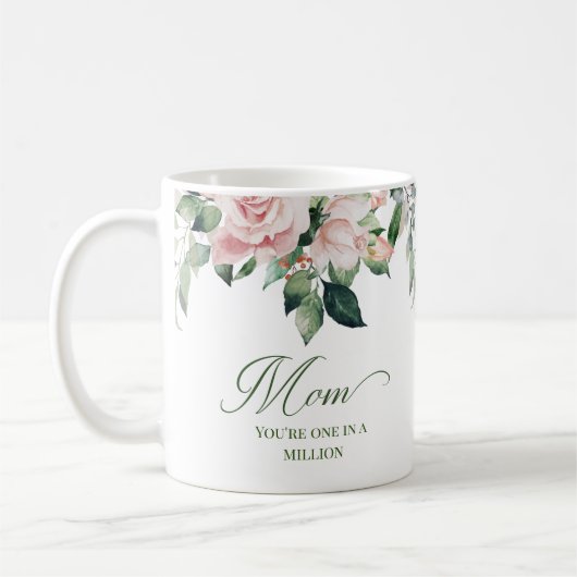 Rosa Blütenblätterung Eins in einer Million Mamas Kaffeetasse (Links)