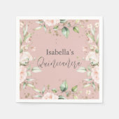 Rosa Blütenblätterung Wasserfarbe Quinceañera Papi Serviette (Vorderseite)