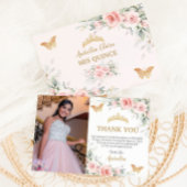 Rosa Blütenblättrige Goldkrone Quinceañera Foto Dankeskarte