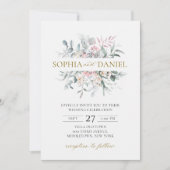 Rosa Blütenblättriger Eukalyptus Botanische Hochze Einladung (Vorderseite)