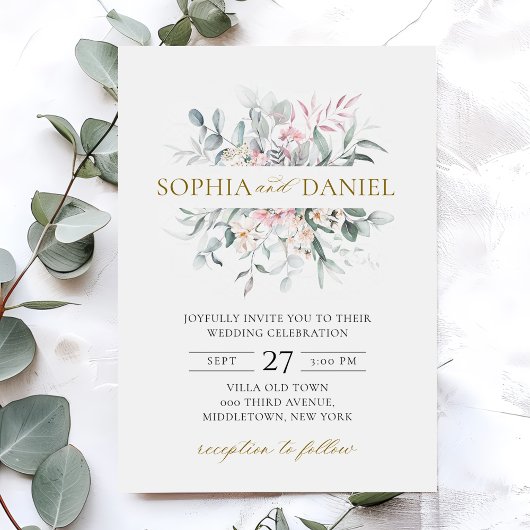 Rosa Blütenblättriger Eukalyptus Botanische Hochze Einladung