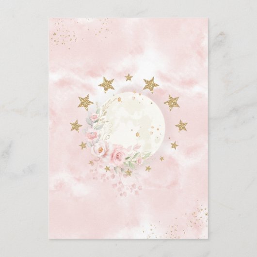 Rosa Blütenblättriger Mond und Sternenbücher für B Begleitkarte (Rückseite)