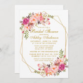 Rosa Blütenblättriges Brautparty Goldenes geometri Einladung (Vorne/Hinten)