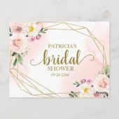 Rosa Blütenblau, goldene geometrische Aquarellbera Postkarte (Rückseite)