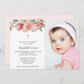 Rosa Blütenblume 2 Foto Bibel Verse Taufe für Mädc Einladung (Vorne/Hinten)