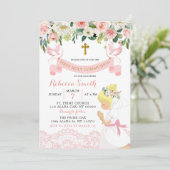 Rosa Blütenblume Blonde Girl Einladung (Stehend Vorderseite)