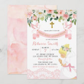 Rosa Blütenblume Blonde Girl Einladung (Vorne/Hinten)