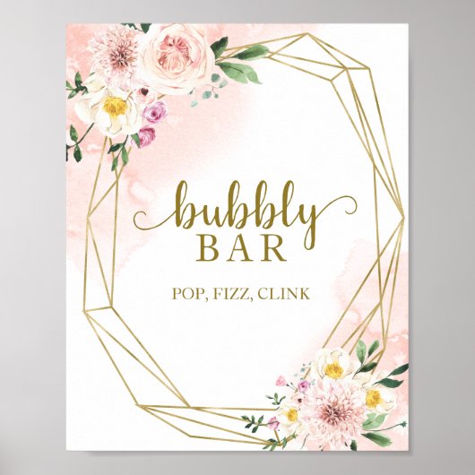 Rosa Blütenblume Blubbly Bar Pop Fizz Clink Zeiche Poster (Vorne)