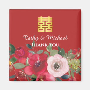Rosa Blütenblume Chinesische Hochzeit doppeltes Gl Magnet