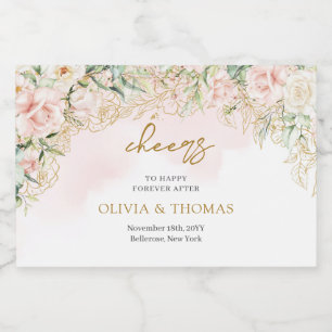 Rosa Blütenblume Eukalyptus Goldhochzeit Schaumweinetikett