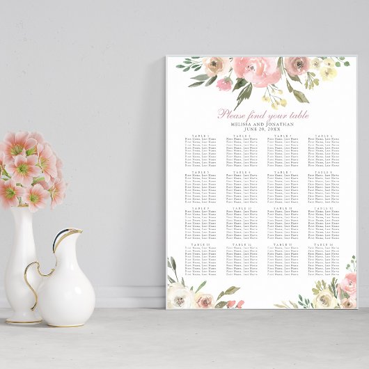 Rosa Blütenblume Hochzeit 16 Tafelübersicht Poster