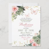 Rosa Blütenblume Quinceanera Einladung (Vorderseite)