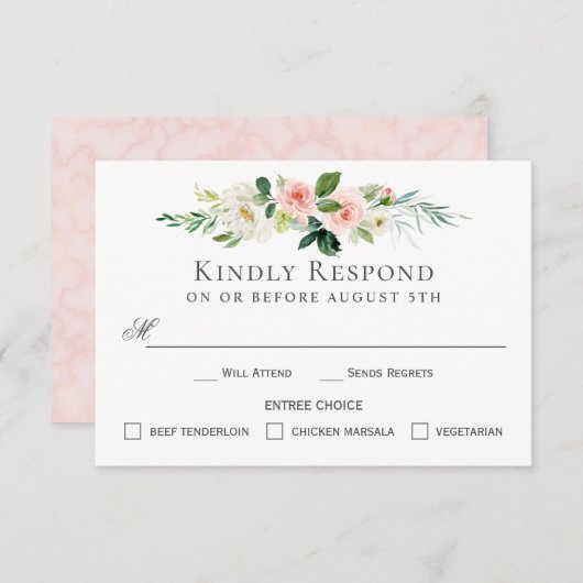 Rosa Blütenblume RSVP-Karte mit Entree Choice Einladung (Vorne/Hinten)