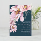 Rosa Blütenblume Sonnenblumen Hochzeit einladen Einladung (Stehend Vorderseite)