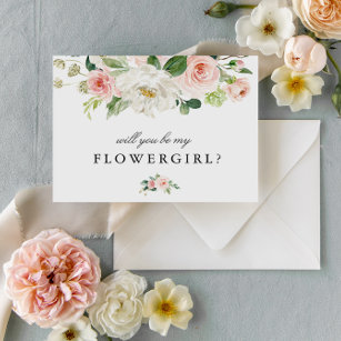 Rosa Blütenblume wird meine Blume Girl Card sein Einladungspostkarte