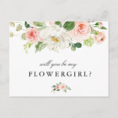 Rosa Blütenblume wird meine Blume Girl Card sein Einladungspostkarte (Vorderseite)