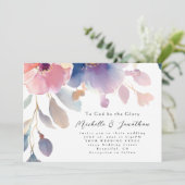 Rosa Blütenblumen Christliche Verse Hochzeit Einladung (Stehend Vorderseite)