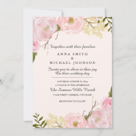 Rosa Blütenblüte Botanische Hochzeit Einladung