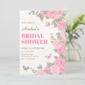 Rosa Blütenblüte Brautparty Einladung (Stehend Vorderseite)