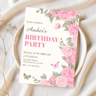 Rosa Blütenblüte Geburtstag Einladung