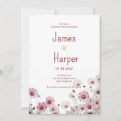 Rosa Blütenblüte Kosmos Blume Hochzeit Einladung (Vorderseite)