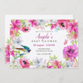 Rosa Blütenblüte künstlerische Babydusche Einladung (Vorne/Hinten)