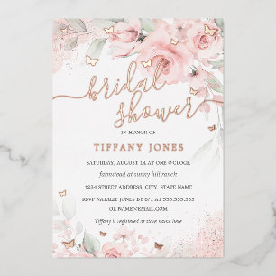 Rosa Blütenblüte Rose Gold Brautparty Folieneinladung