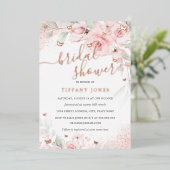 Rosa Blütenblüte Rose Gold Brautparty Folieneinladung (Stehend vorne)