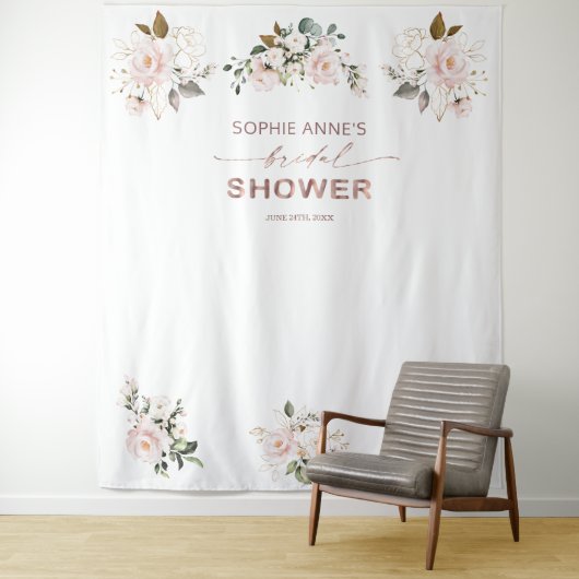 Rosa Blütenblüte Rose Gold Brautparty Prop Wandteppich (Beispiel)