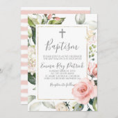 Rosa Blütenblüte Taufe Einladung (Vorne/Hinten)