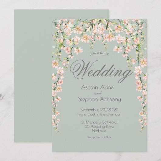 Rosa Blütenblüte Wildblumen Elegante Hochzeit Einladung (Vorne/Hinten)