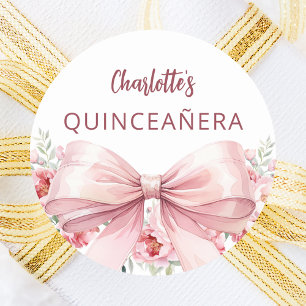 Rosa Blütenblüten Quinceanera Runder Aufkleber