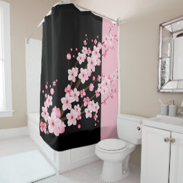 Rosa Blütenblüten Schwarz-Pink-Handtuch Duschvorhang