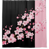 Rosa Blütenblüten Schwarz-Pink-Handtuch Duschvorhang (Vorderseite)