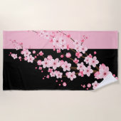 Rosa Blütenblüten Schwarz-Pink-Handtuch Strandtuch (Vorderseite)