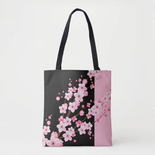 Rosa Blütenblüten Schwarz-Pink-Handtuch Tasche (Vorderseite)