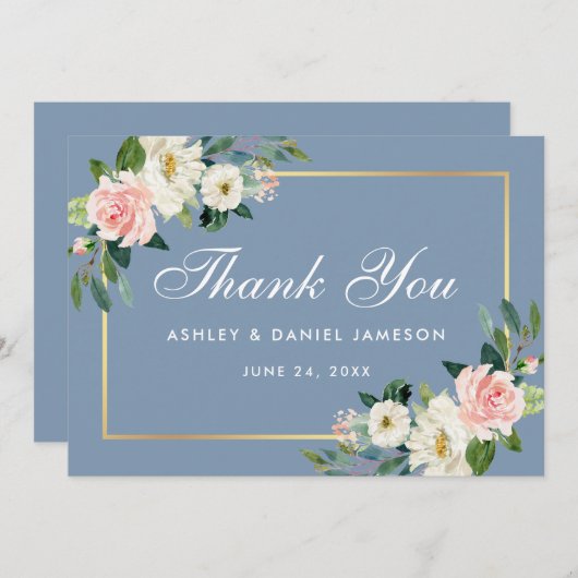 Rosa Blütenblütenblütenblüte Blauer Hochzeitstag Dankeskarte (Vorne/Hinten)