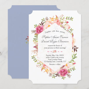 Rosa Blütenblütenblütenblüte Hochzeit mit geometri Einladung