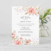 Rosa Blütenblütendusche Einladung (Stehend Vorderseite)