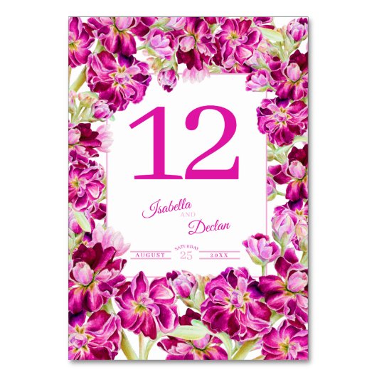 Rosa Blütenblütenhochzeit Tischnummer (Rückseite)