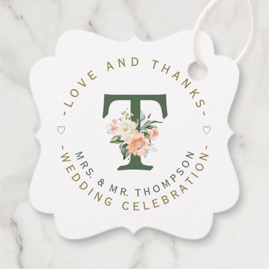 Rosa Blütenblütenmonogramm Geschenkanhänger (Rückseite)