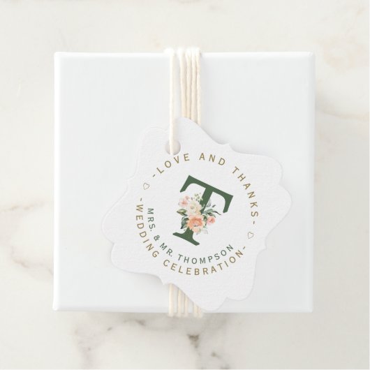 Rosa Blütenblütenmonogramm Geschenkanhänger (Beispiel)