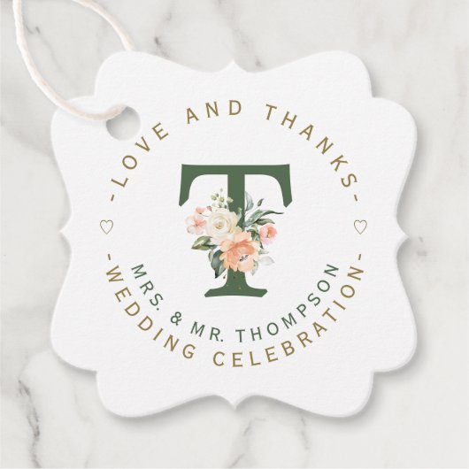 Rosa Blütenblütenmonogramm Geschenkanhänger (Vorderseite)