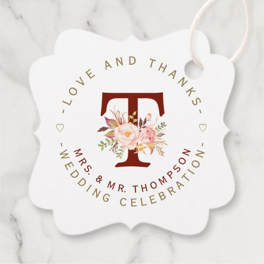 Rosa Blütenblütenmonogramm Geschenkanhänger (Rückseite)