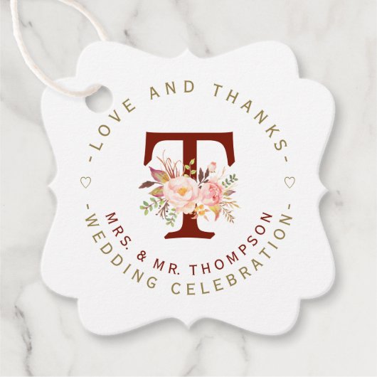 Rosa Blütenblütenmonogramm Geschenkanhänger (Vorderseite)