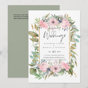 Rosa Blütenblütensaft Grüne Hochzeit Einladung