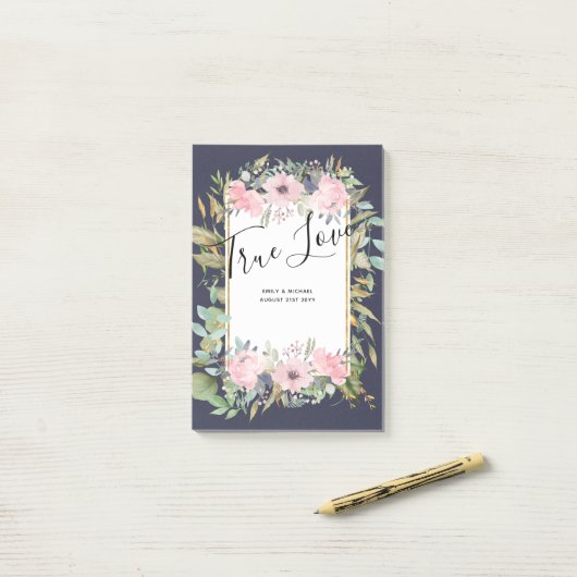 Rosa Blütenblütensaft Grüne Hochzeit Post-it Klebezettel (Auf Schreibtisch)