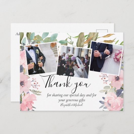 Rosa Blütenblütensaft Grüne Hochzeit Postkarte (Vorne/Hinten)