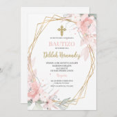 Rosa Blütenblütentaufe Einladung (Vorne/Hinten)